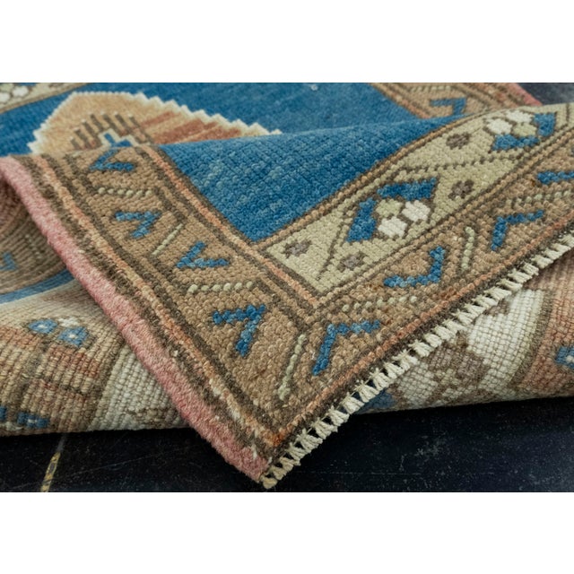 Blue Turkish Mini Rug Oriental Hand Knotted Vintage Rug 1'10" x 2'10" #16205 For Sale - Image 8 of 8