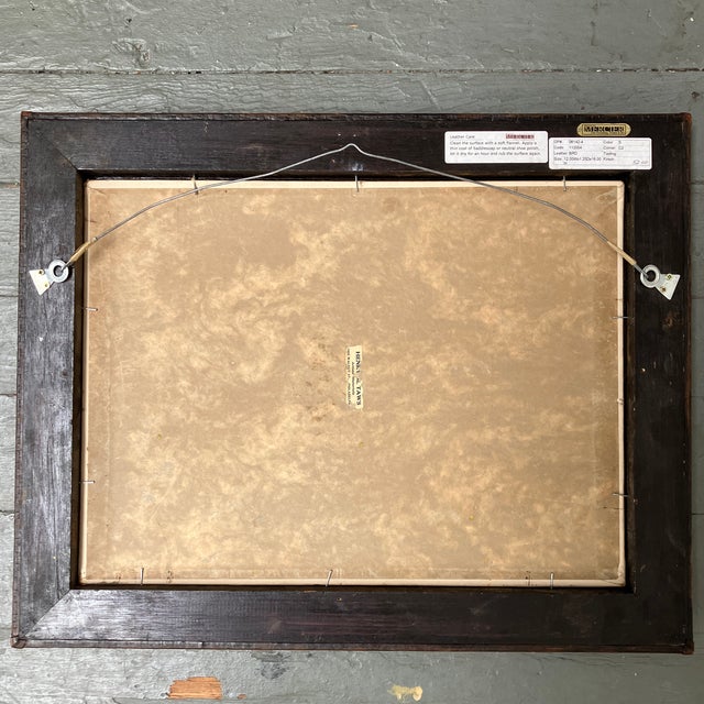 1940’s American Impressionist Landscape With Barn Painting Embossed Leather Frame For Sale - Image 4 of 5