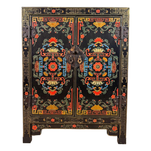 Antique Chinoiserie Hand Painted Cabinet For Sale