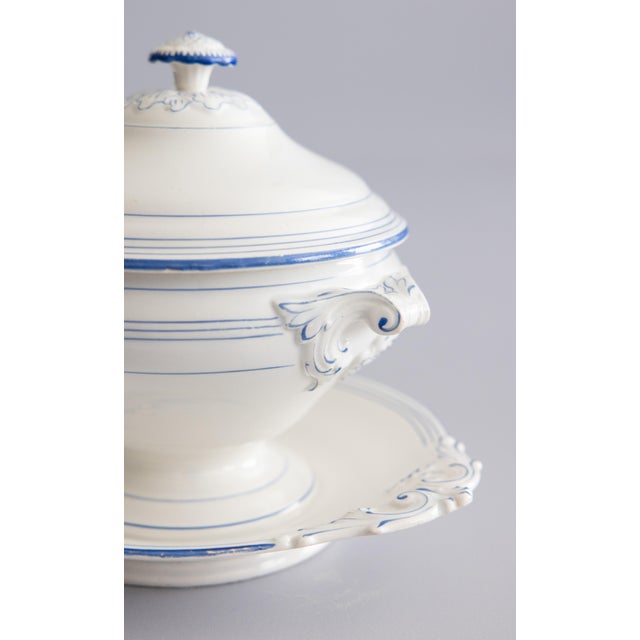 Antique French Blue & White Porcelain Lidded Sauce Tureen For Sale In Houston - Image 6 of 10