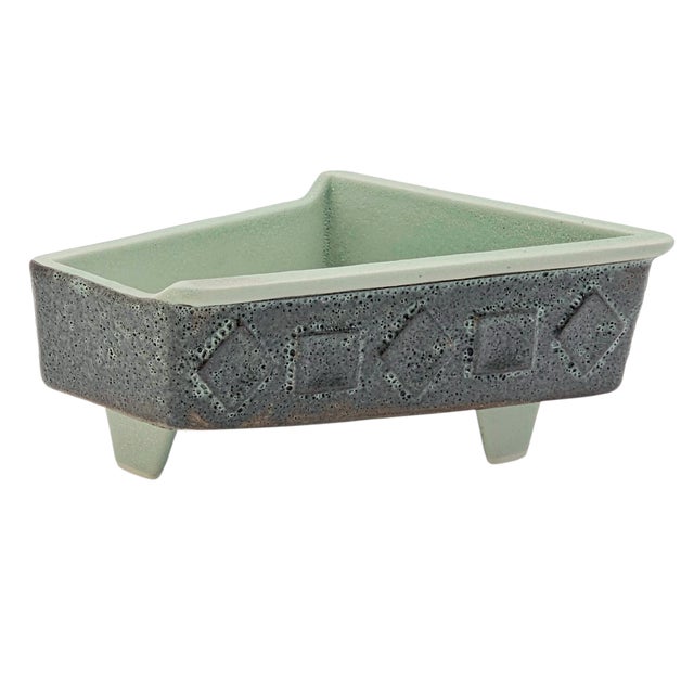 Mid-Century Japanese Studio Pottery Brutalist Ikebana Planter in Celadon Stoneware For Sale - Image 11 of 16