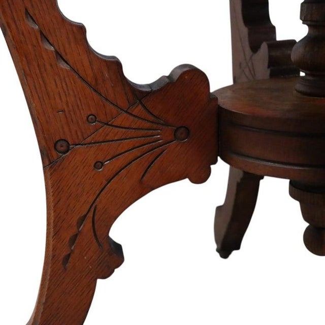 Wood Antique Rj Horner Attr. Chip Carved Oak Table With Casters C1920 For Sale - Image 7 of 11