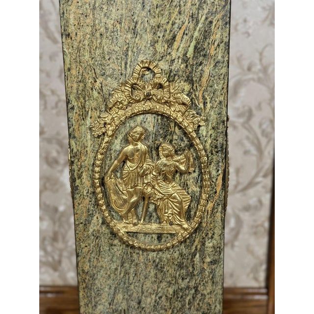 Traditional Mid 20th Century Pair of Empire Style Verde Marble and Gilt Mounted Pedestal Columns For Sale - Image 3 of 7