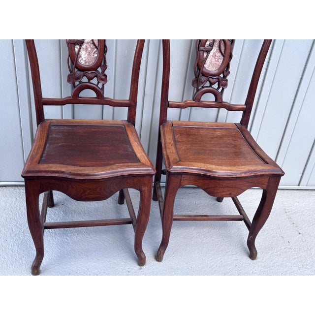 Early 20th Century Antique Pair of Chinese Solid Rosewood Side Chairs For Sale - Image 9 of 12