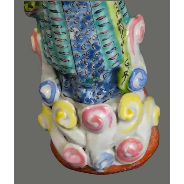 Chinese Vintage Asian Chinese Famille Rose 8.5'' High Hand Painted Porcelain Figurine For Sale - Image 3 of 9