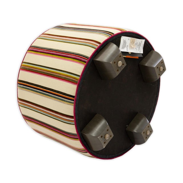Modern Upholstered Multicolored Ottoman With Vertical Stripe Pattern For Sale - Image 4 of 5
