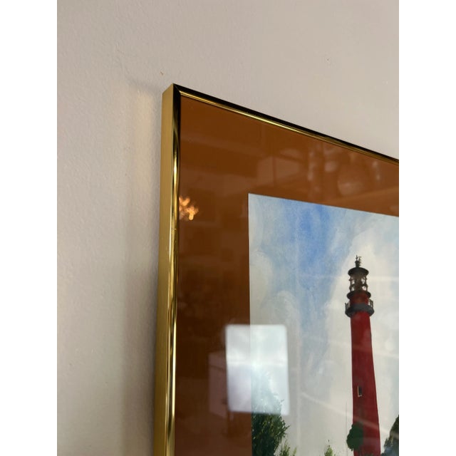 Vintage Lighthouse Landscape Watercolor Painting, Signed For Sale - Image 9 of 13