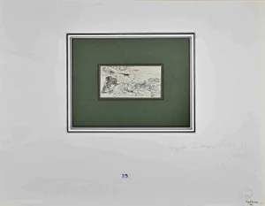 Auguste Bigand, Landscape, Ink Drawing, Mid-19th Century
