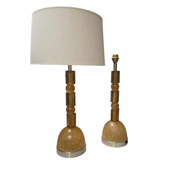 Mid-Century Modern Vintage Crushed Ice Resin Lamps by Marie-Claude De Fouquières, 1970s, Set of 2 For Sale - Image 3 of 10