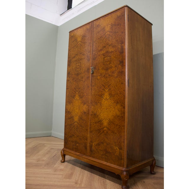 1930s Vintage Art Deco Burr Walnut Compact Wardrobe, 1930s For Sale - Image 5 of 10