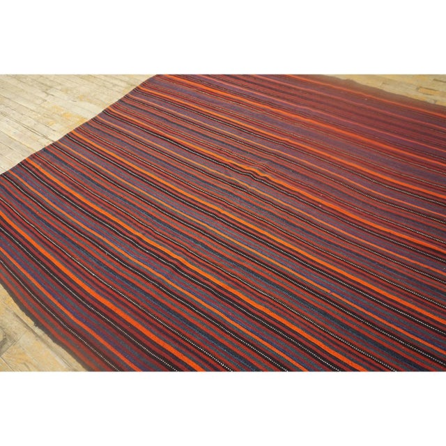 1950s 1950s Vintage Multi Dark Strioe Turkish Decorative Kilim Flatweave Square Rug For Sale - Image 5 of 6