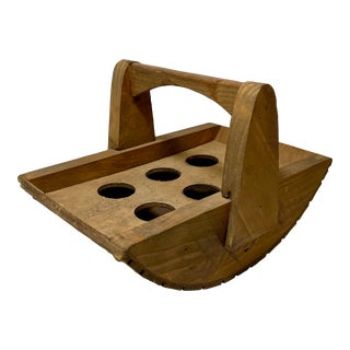Vintage Rustic Handled Rocking Wooden Egg Holder From England - Circa 1940’s For Sale