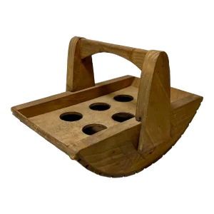 Vintage Rustic Handled Rocking Wooden Egg Holder From England - Circa 1940’s