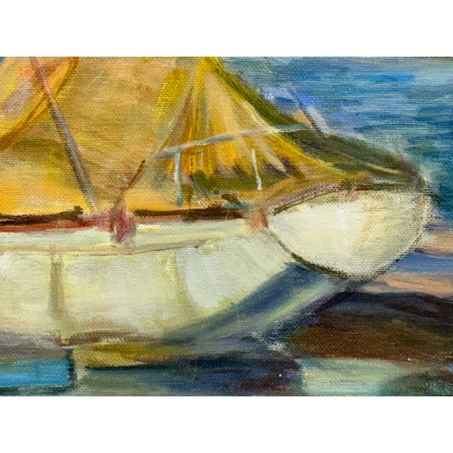 Textile B. Bergman Acrylic on Canvas Boat Nautical Painting, Circa 1983 For Sale - Image 7 of 12