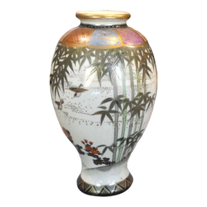 Circa 1915 Japanese Satsuma Ware Porcelain Bamboo/Bird/Floral Motifs Baluster Vase (Taisho Period)