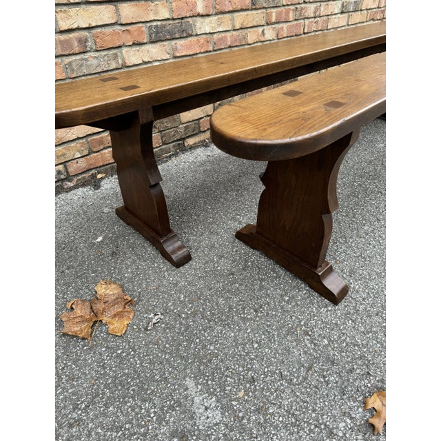 This is a pair of 19th century French farm table benches. The wood is a beautifully aged oak, very sturdy, the...
