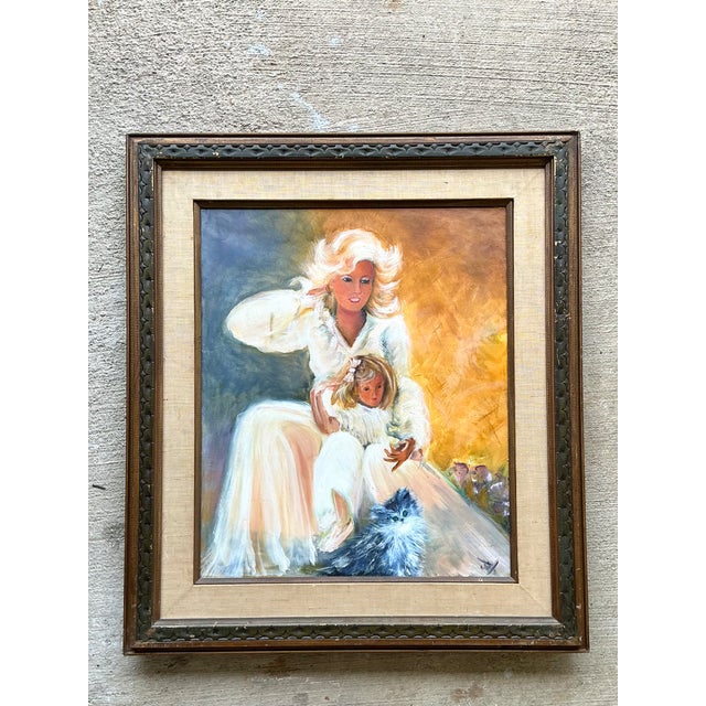 Wood Vintage Mother and Child Oil Painting For Sale - Image 7 of 12