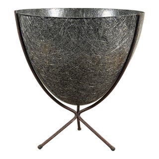 Mid Century Modern Kimball Fiberglass and Iron Bullet Planter on Tripod Stand For Sale