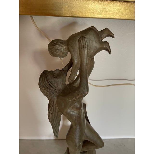 Art Nouveau Art Nouveau Style Wood Sculpture Nude Woman & Child For Sale - Image 3 of 10