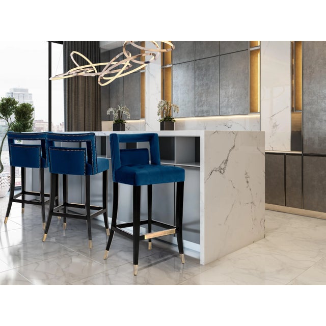 Hart Navy Velvet Counter Stool For Sale In Los Angeles - Image 6 of 7