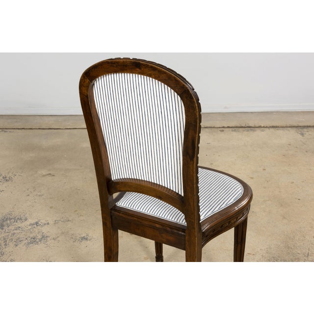 French Louis XVI Style Walnut Dining Chairs, Blue Striped Linen Upholstery – Set of 6 For Sale - Image 14 of 18