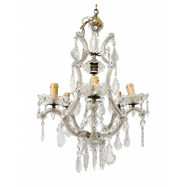 French Crystal and Gilded Bronze 5-Light Chandelier, 1980s For Sale - Image 6 of 7