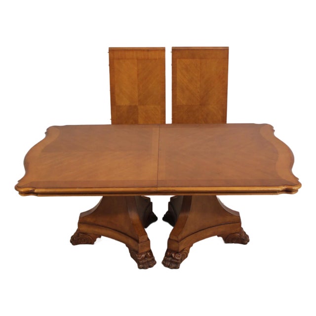 Satinwood Finish Pedestal Dining Room Table W. Paw Feet For Sale