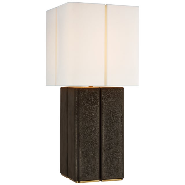 Kelly Wearstler for Visual Comfort Signature Monelle Medium Table Lamp in Stained Black Metallic with Linen Shade For Sale
