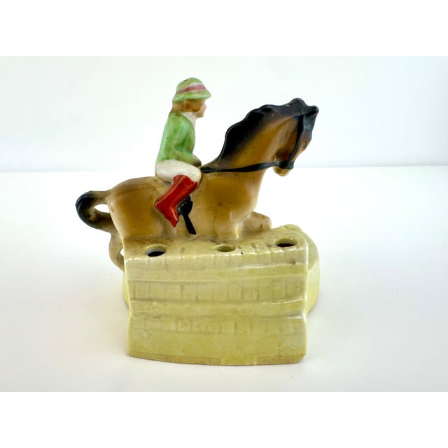 Ceramic Vintage 1940's Hiten Japan Porcelain Equestrian Desk Caddy With Horse & Dogs For Sale - Image 7 of 11