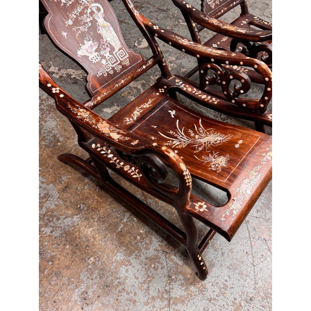 Vintage Chinoiserie Mother-of-Pearl Moon Gazing Recliner Chairs, Pair For Sale - Image 10 of 12
