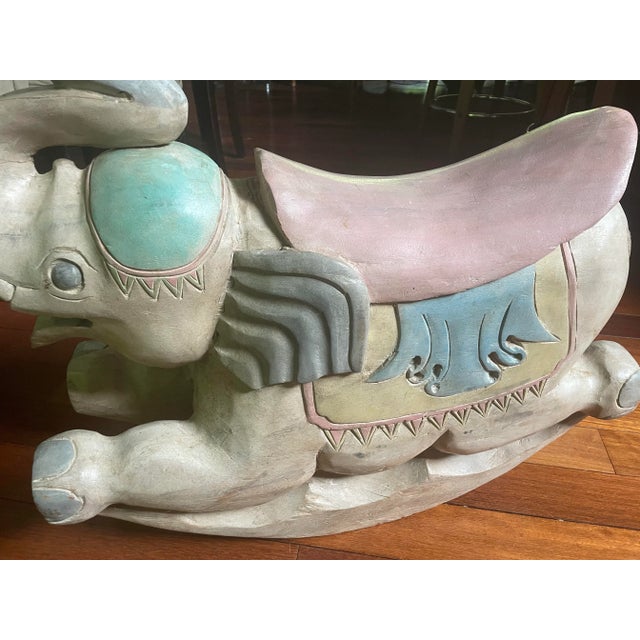 Late 20th Century Late 20th Century Carved Rocking Wood Elephant Decor For Sale - Image 5 of 10