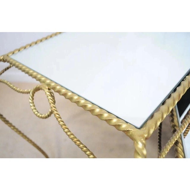 Mid 20th Century Vintage Italian Hollywood Regency Gold Rope Mirror Top 3 Pc Nesting Side Tables For Sale - Image 5 of 12