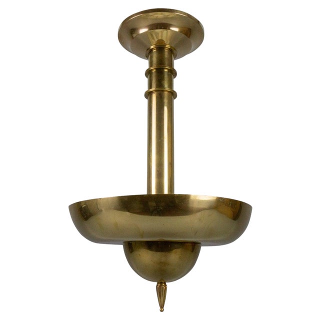 Art Deco Brass Inverted Dome Six-Light Pendant Lamp, Germany, 1930s For Sale
