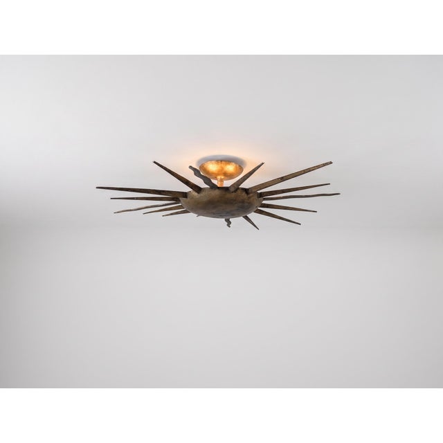 Mid-Century Modern Mid-Century Gilt Metal Sunburst Flush Mount, 1960s For Sale - Image 3 of 9