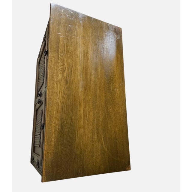 Vintage Oak Wood Bros Desk Cabinet Tudor Hutch Bookshelf Old Charm Leaded Glass For Sale - Image 13 of 16