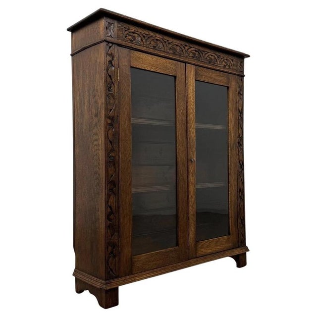 Antique 19th Century Carved Oak Display Cabinet For Sale - Image 11 of 11