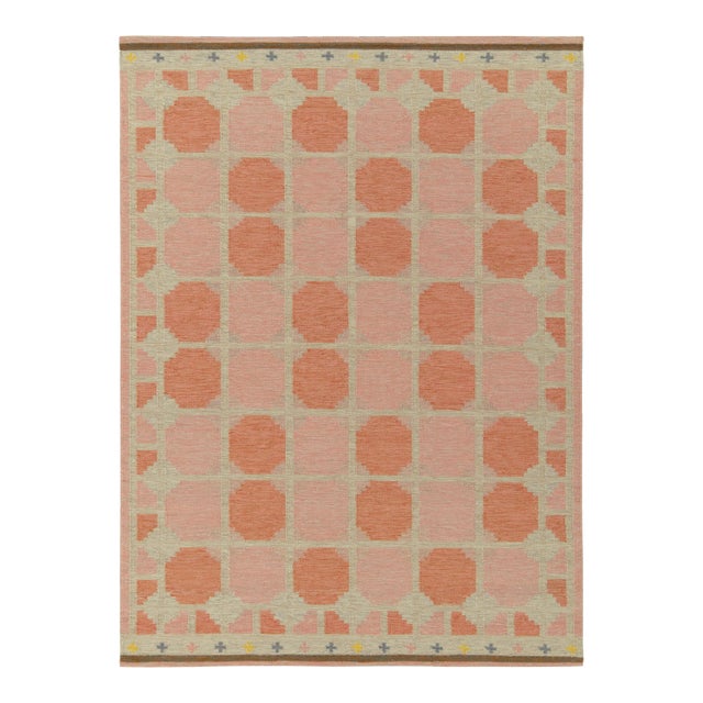 Scandinavian Style Kilim Rug in Pink, Greige Geometric Pattern by Rug & Kilim 5x7 For Sale