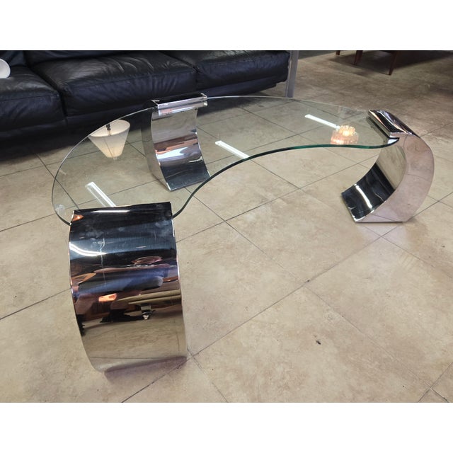 Karl Springer VIntage Chrome and Glass Coffee Table by Karl Springer For Sale - Image 4 of 8