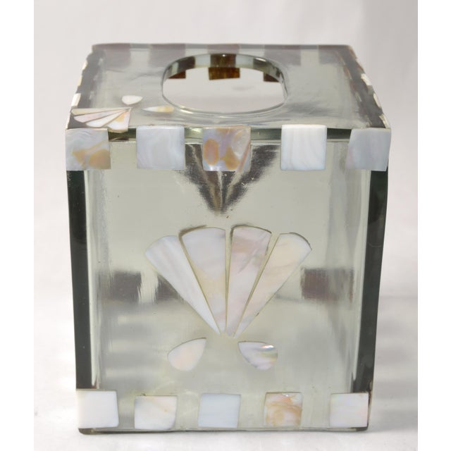 Mid-Century Modern Late 20th Century Coastal Acrylic Mother of Pearl Seascape Tissue Box Cover For Sale - Image 3 of 14