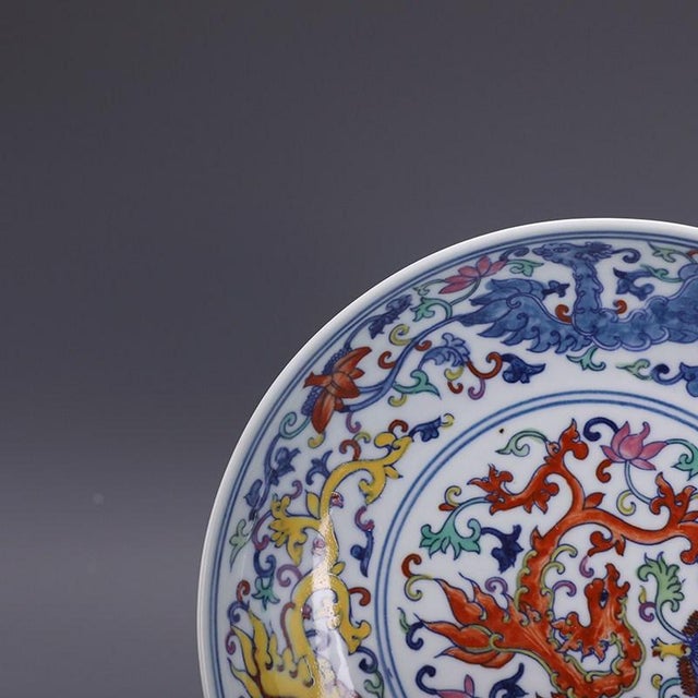 Yellow Hand-Painted Porcelain Dish – 7.9" Doucai Dragon & Floral Plate With Yongzheng Mark For Sale - Image 8 of 10
