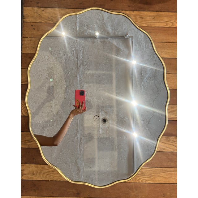 Modern curvy wave brass oval mirror Can be hung both ways 23" x 28" x 0.5"