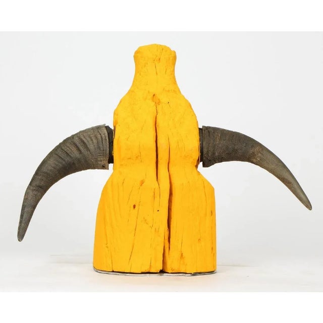 Abstract Indonesian Toraja Water Buffalo Yellow Carved Wood Abstract Ethnographic Tribal Folk Art Primitive Sculpture For Sale - Image 3 of 5