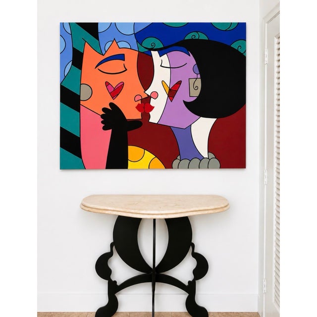 “The Kiss” Pop Art Acrylic on Canvas, in the Style of Romero Britto, 36” X 48 For Sale - Image 9 of 9