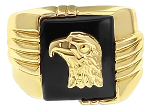 Eagle Head Onyx Gold Ring 14k Yellow Gold, Size 12