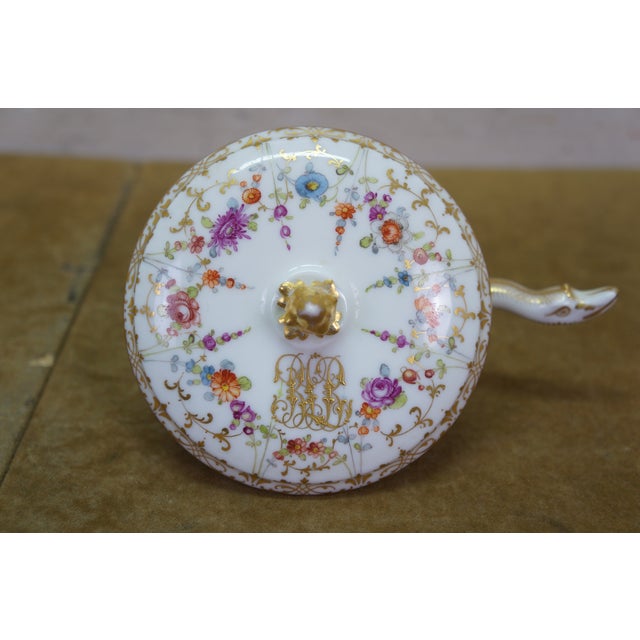 Antique Dresden Covered Footed Turtle Soup Bowl Compote 5" For Sale - Image 12 of 17
