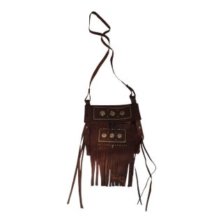 1970s Moroccan Crossbody Leather African Tuareg Bag with Fringes For Sale