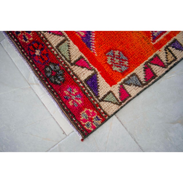 Hand-Knotted Turkish Runner Rug. Bright Orange Narrow Hallway Decor Kitchen Rug - 2' X 12'4" For Sale - Image 14 of 16
