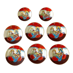 Japanese Satsuma Moriage Hand Painted Plates With Gold Leaf - Set of 8