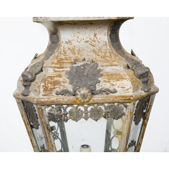Metal 19th Century Italian Tôle Four-Light Lantern with Palmette Motifs, USA Wired For Sale - Image 7 of 12