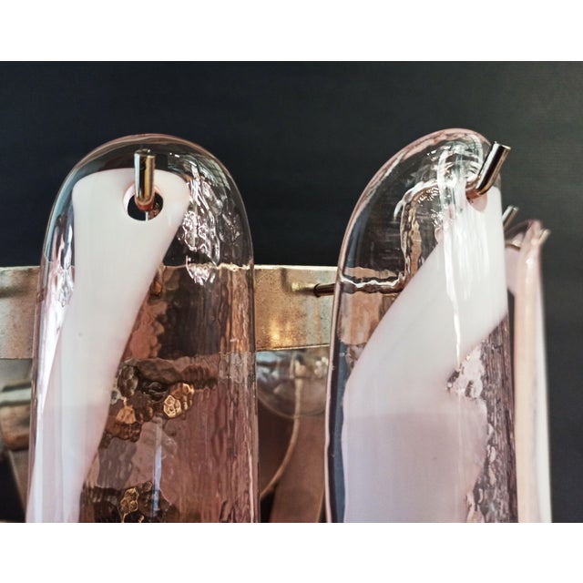 Vintage Italian Murano Wall Lights with Pink and Lattimo Glass Petals, 1990, Set of 2 For Sale - Image 12 of 15